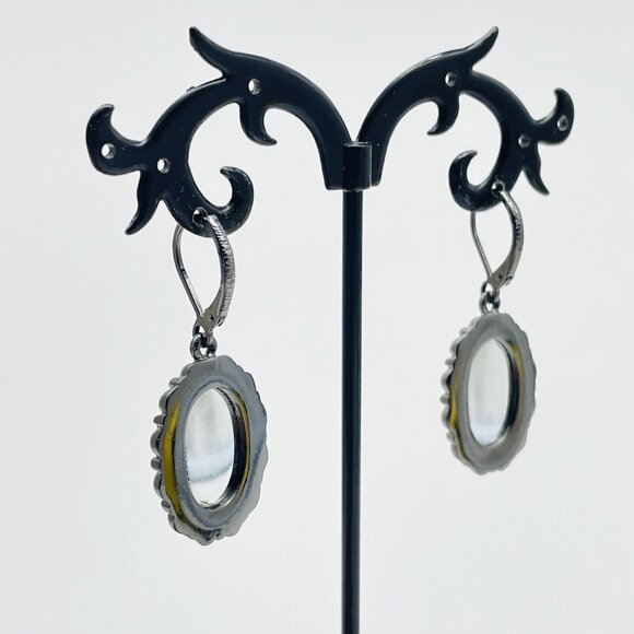 Rhinestone Earrings Pierced Peach Pink Faceted Gunmetal Glam Bling Sparkle Party - Picture 8 of 9